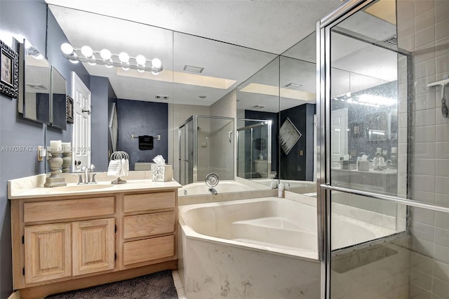 bathroom featuring vanity and plus walk in shower