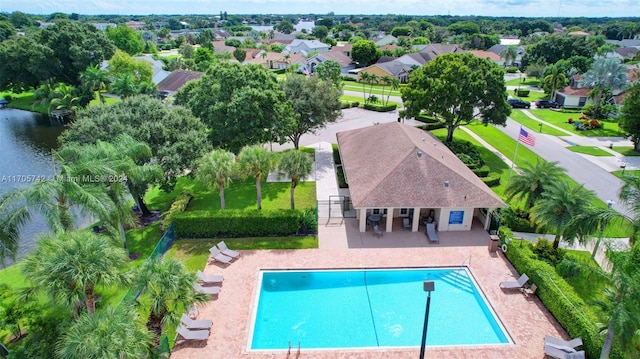 exterior space with a water view