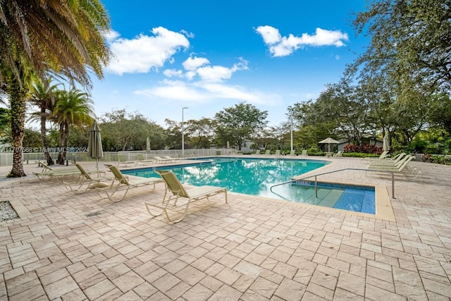 view of pool featuring a patio area