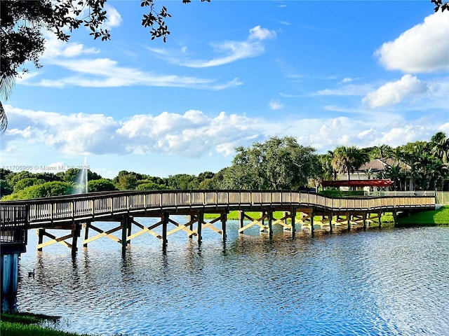 dock area with a water view and a pier