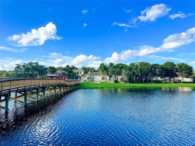 view of water feature featuring a pier