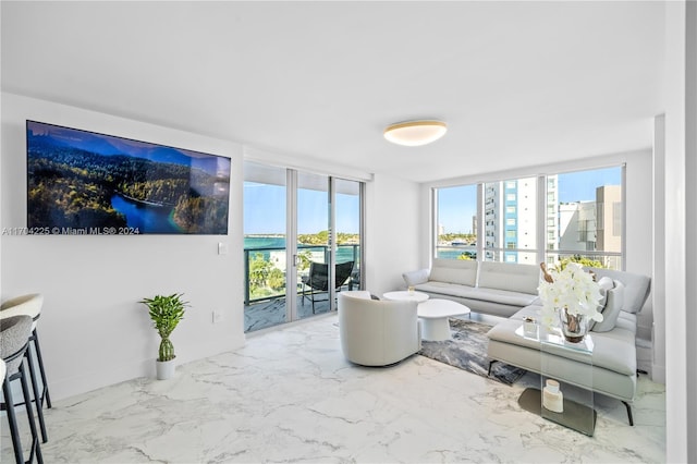 living room with expansive windows