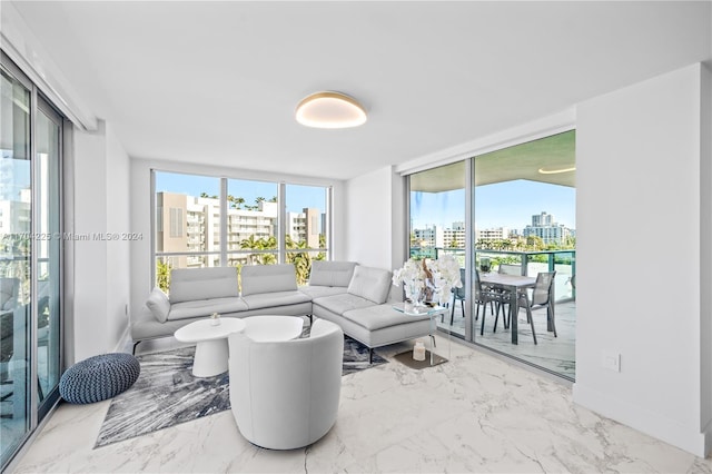 living room with expansive windows