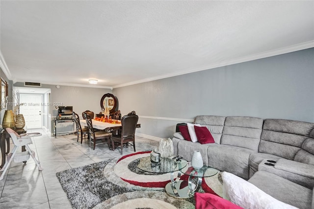 living room featuring ornamental molding