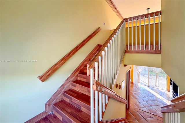 stairs with a high ceiling