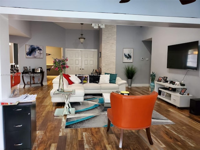 living room featuring dark hardwood / wood-style floors