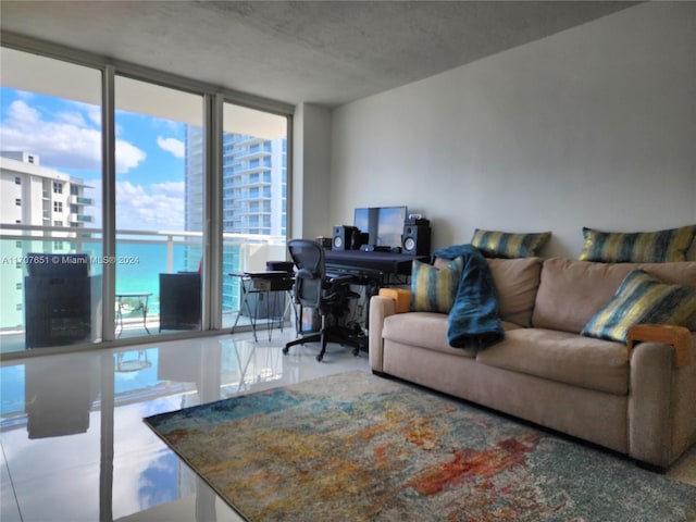 living room with expansive windows