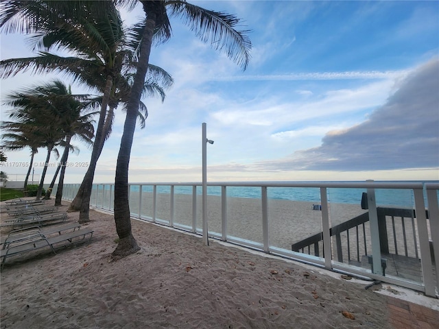 exterior space with a beach view