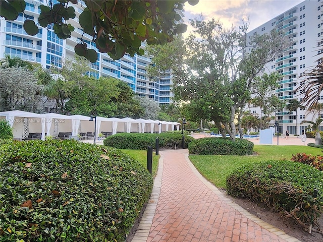 view of home's community with a yard