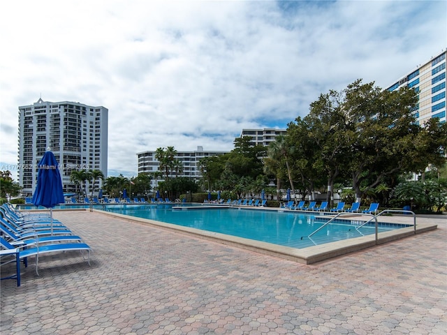 view of pool featuring a patio