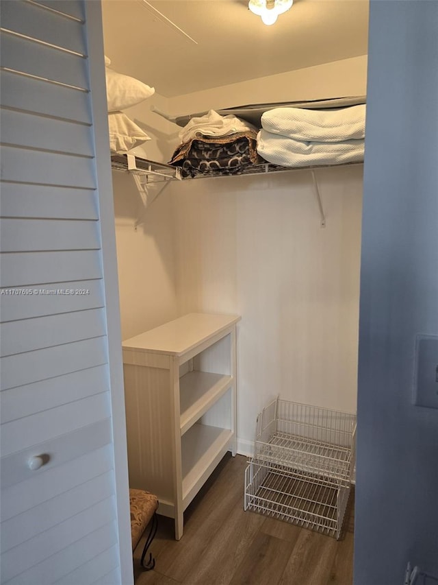 spacious closet with dark wood-type flooring