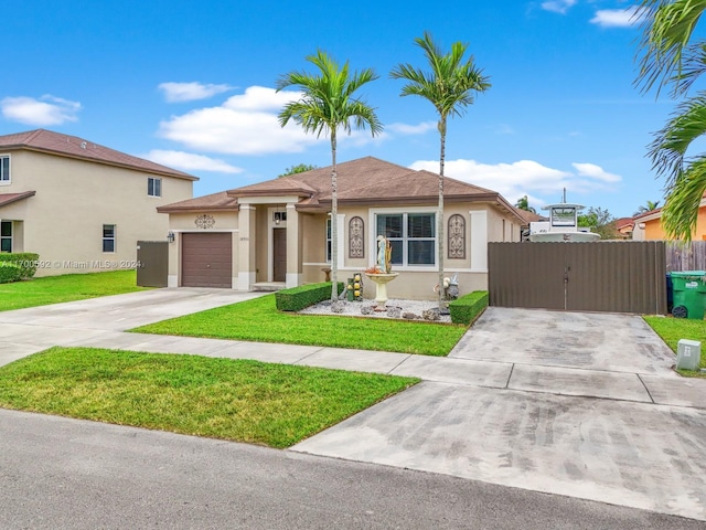 view of front facade with a garage and a front yard