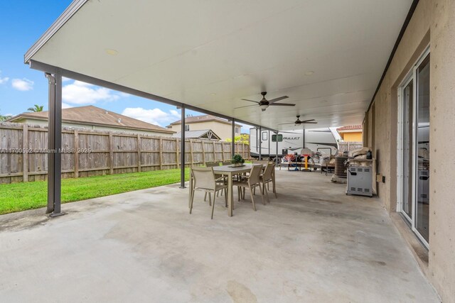 view of patio / terrace featuring ceiling fan