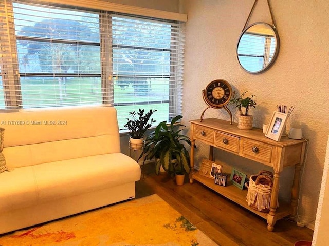 sitting room with hardwood / wood-style flooring