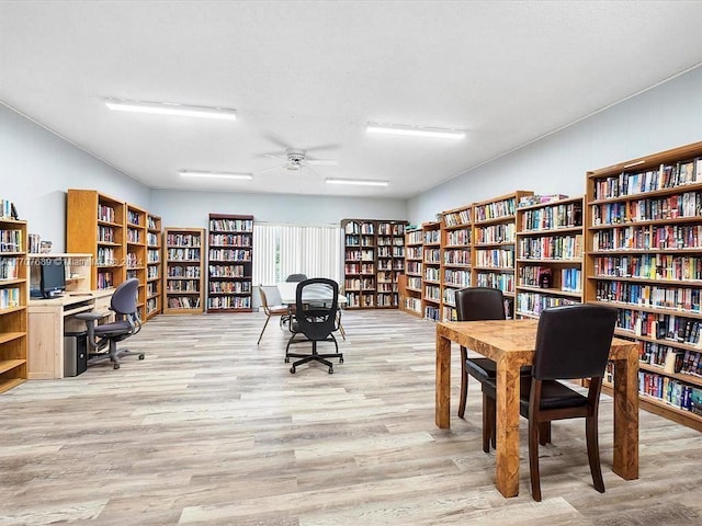 office area with light hardwood / wood-style floors