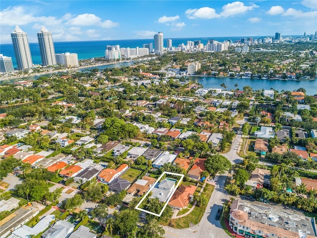 aerial view with a water view