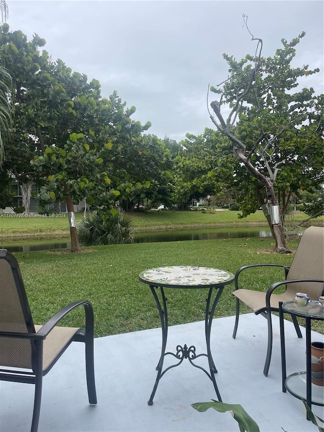 view of patio featuring a water view