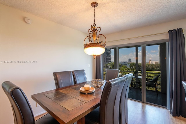 dining room with a textured ceiling and light wood-style floors