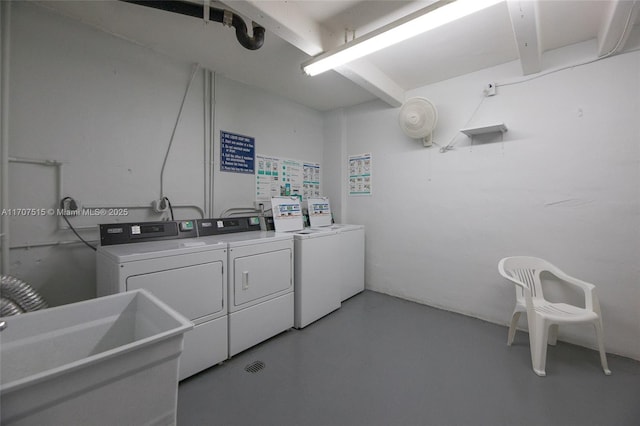 shared laundry area with washing machine and clothes dryer and a sink