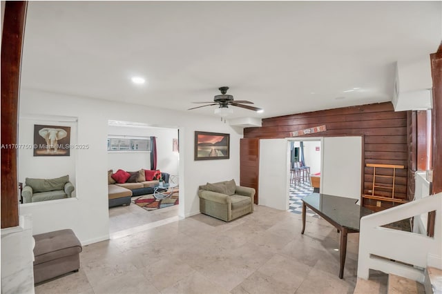 living room with ceiling fan