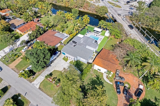 aerial view with a water view