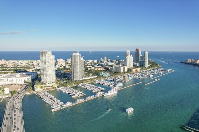 aerial view with a water view