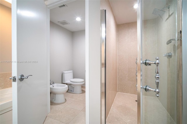 400 Alton Rd Unit 2309, Miami Beach, FL 33139 - full bath with a shower stall, a bidet, tile patterned flooring, and recessed lighting