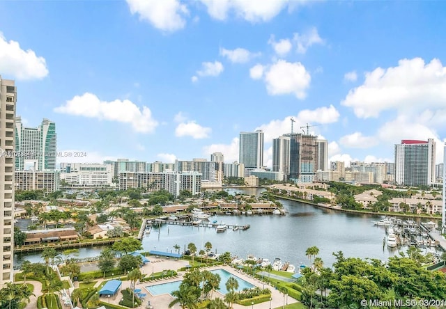 2500 Parkview Dr Unit 2315, Hallandale Beach, FL 33009 - water view featuring skyline and numerous boat docks