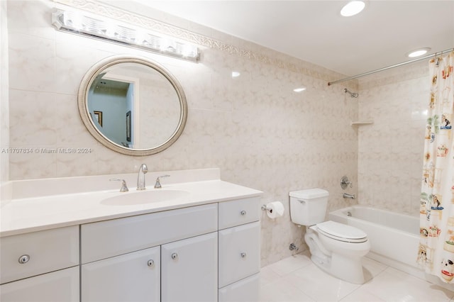 2500 Parkview Dr Unit 2315, Hallandale Beach, FL 33009 - full bath with vanity, tile patterned flooring, toilet, shower / bath combination with curtain, and recessed lighting