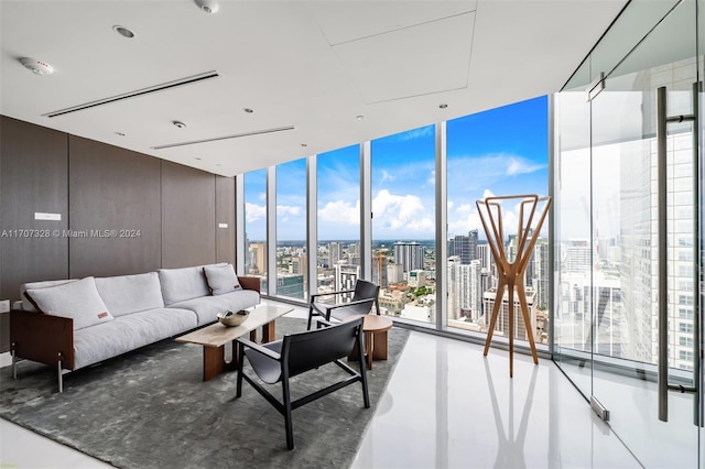 living room featuring expansive windows