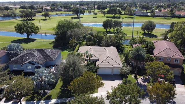 drone / aerial view featuring a water view