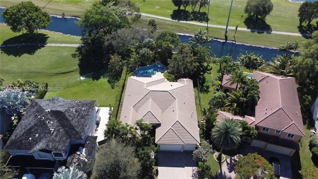 aerial view with a water view