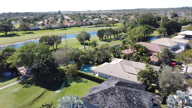 aerial view with a water view