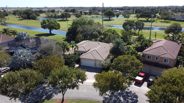 aerial view with a water view