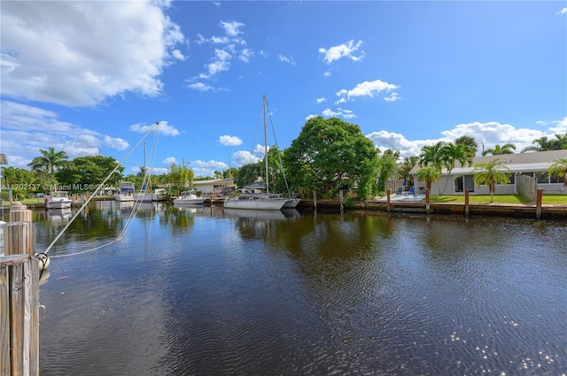 water view featuring a dock