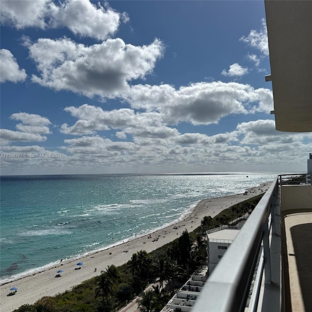 property view of water featuring a beach view