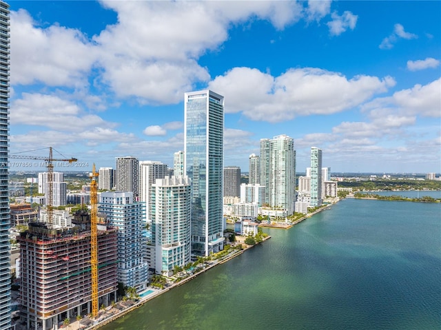 property's view of city featuring a water view