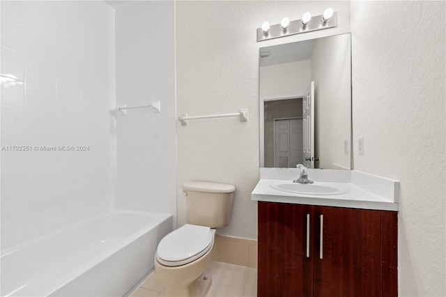 full bathroom with tile patterned flooring, bathtub / shower combination, vanity, and toilet