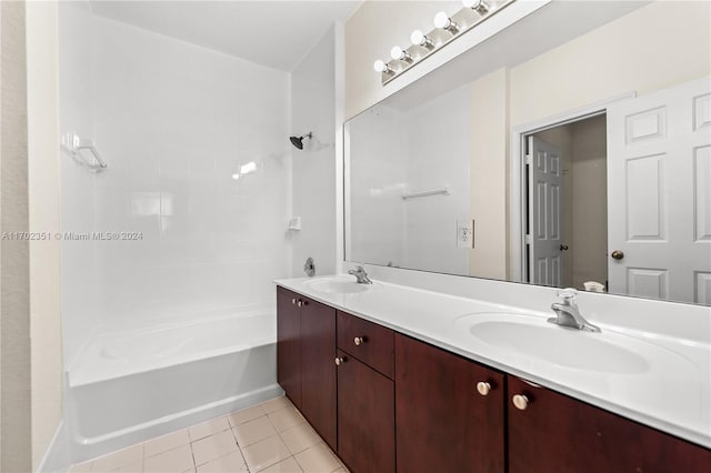 bathroom with shower / tub combination, vanity, and tile patterned floors