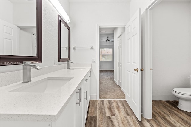 bathroom featuring vanity, hardwood / wood-style flooring, and toilet