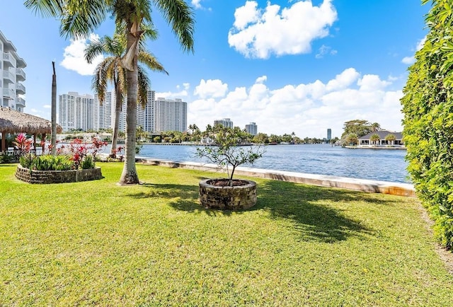 view of yard with a water view