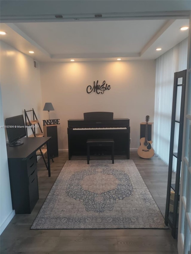 interior space with dark hardwood / wood-style flooring