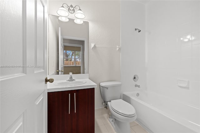 full bathroom with tile patterned floors, vanity,  shower combination, and toilet