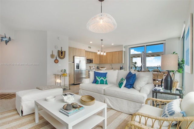 living room featuring sink