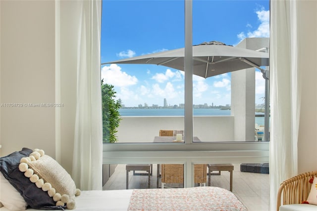 bedroom with a water view