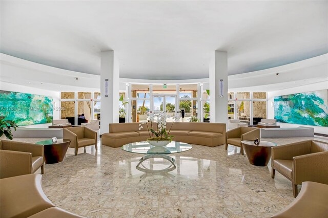 living room featuring light tile patterned floors