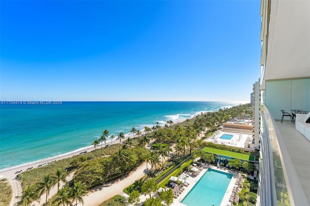 property view of water featuring a beach view