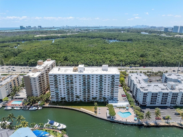 aerial view with a water view