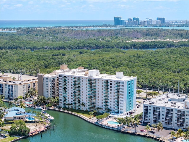 aerial view with a water view