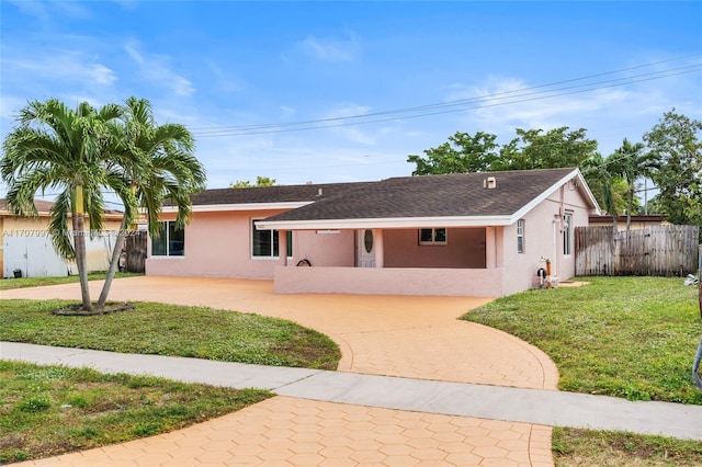 ranch-style home with a front lawn